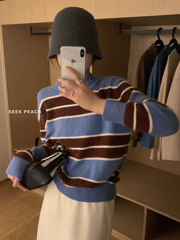 【SEEK PEACH】All-match round neck pullover warm sweater 1963# L