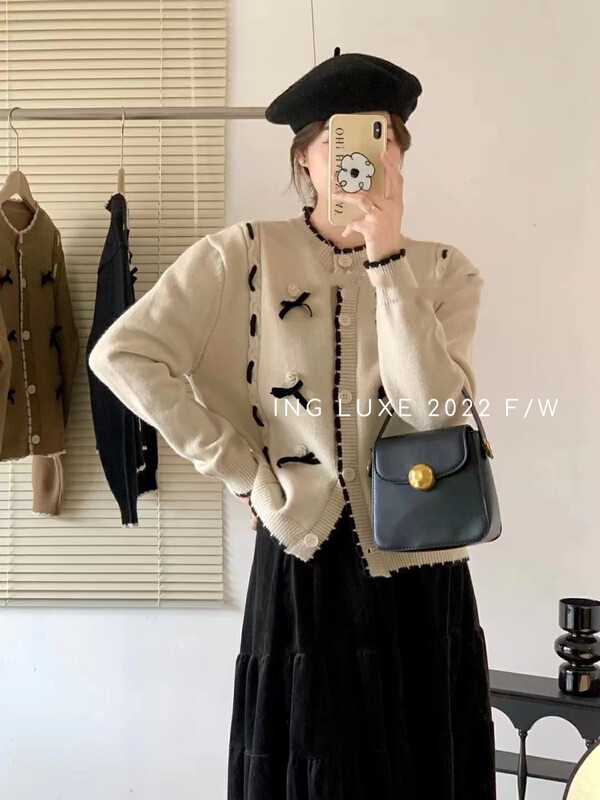 【ING】Korean style sweet bow three-dimensional sweater w3820