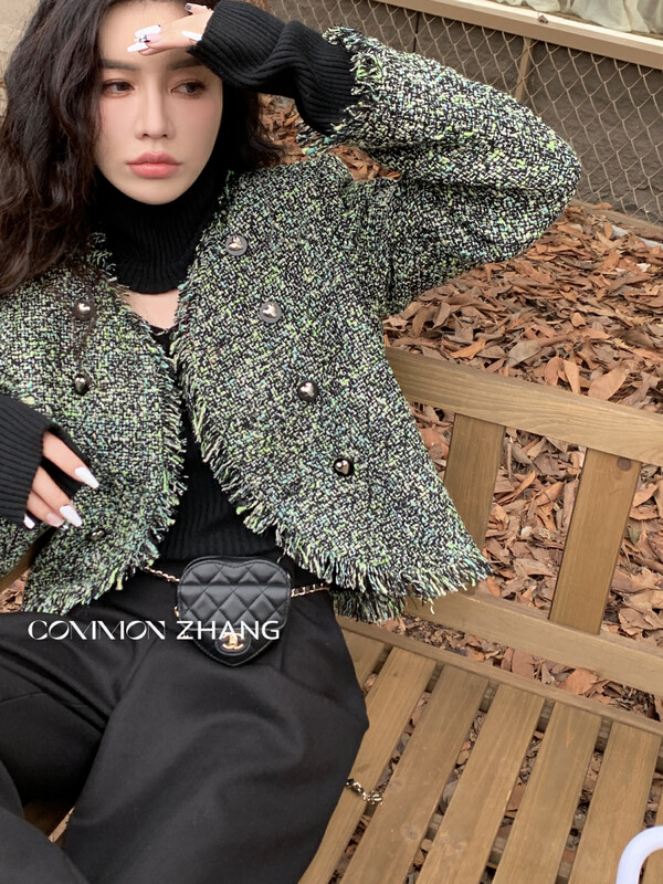 [CZ ZHANG] Temperament Xiaoxiangfeng Love Button Tweed Tassel Short Jacket 82172