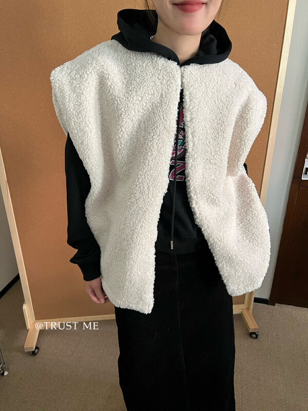 【TRUSTME】Korean version of simple and versatile fur all-in-one grainy solid color vest 40273# JHY