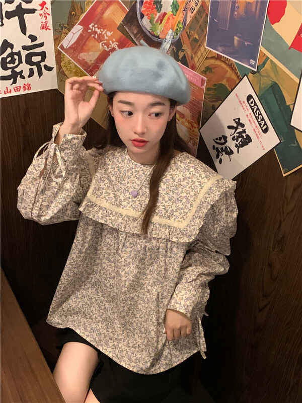 New in winter! [Timely rain] Hanfeng ins sweet design floral pictorial style shawl shirt (only selling shirts) 71027# WPL