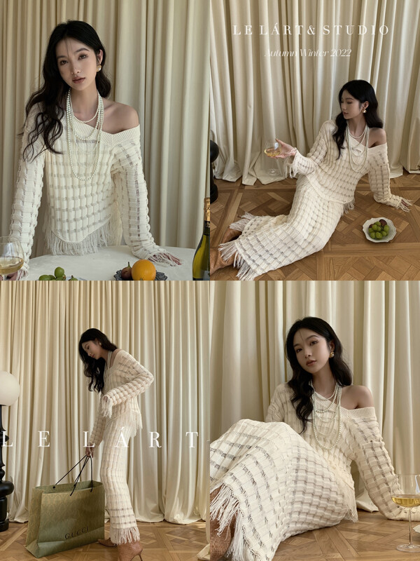 【LE LART】French design feeling pure desire wind hollow tassel loose pullover sweater sweater XZ369