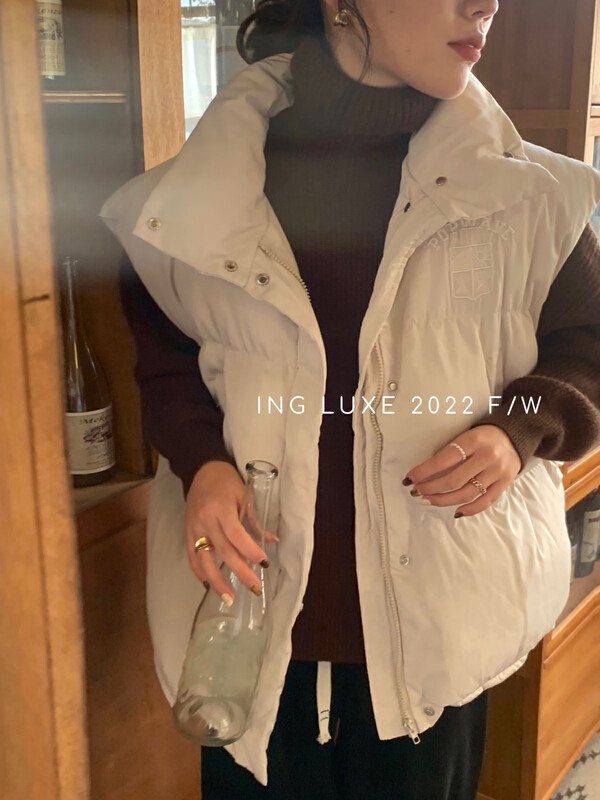 【ING】Korean version stand collar down cotton vest 8271