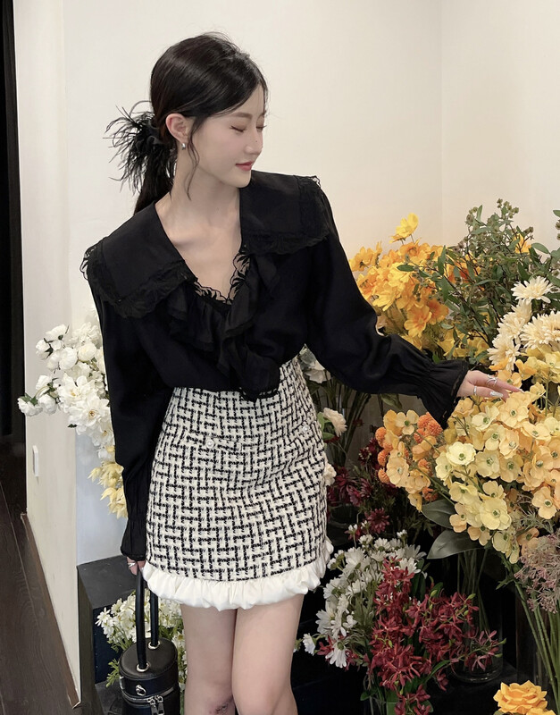[BENYAN] lavame plaid small fragrance skirt skirt 6518