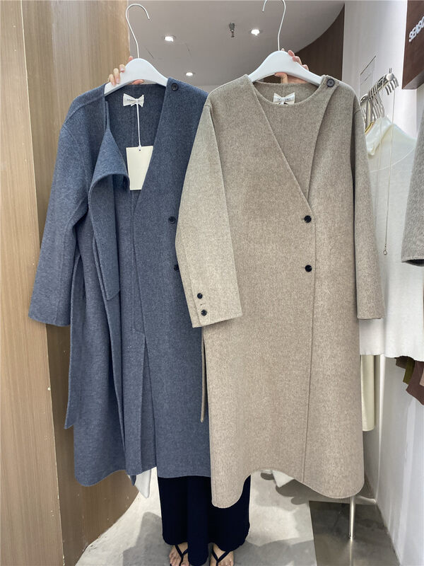 【SEASONS】Loose single-breasted textured wool coat (with belt) (including 100% Australian wool) 66197-1# WPL