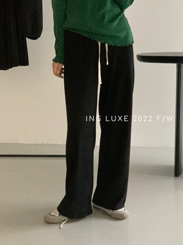 【ING】High-waisted straight-leg slimming all-match casual trousers with straps 8186# FHX