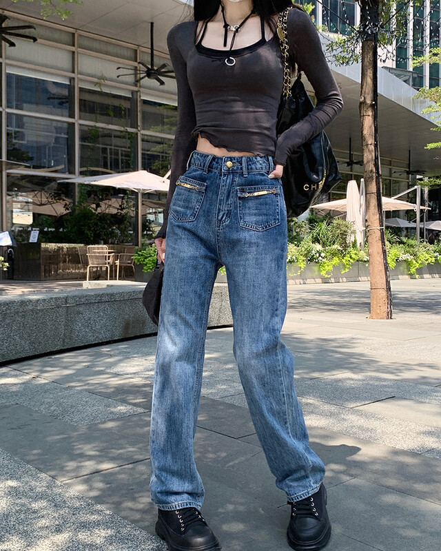 New for winter!  [Timely rain] Korean style ins high waist and thin design front vertical pocket jeans 02159# WPL