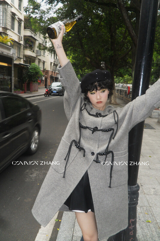 [CZ ZHANG] Big-name retro disc buckle long double-sided cashmere coat wool coat 22017