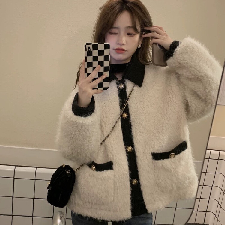 【KIKI STUDIO】Furry Warm Breasted Short Jacket 7076# HJY