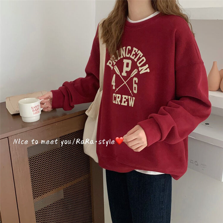 [RARA] Letter Lazy Style Plus Fleece Casual Sweater 79361# LSL