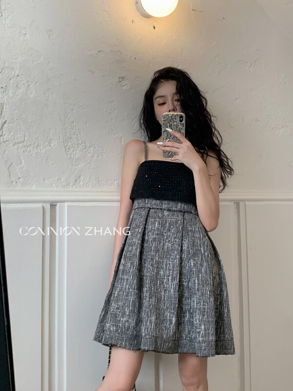 【CZ ZHANG】Pure Desire Small Fragrance Stitching Short Dress 82021# JHY