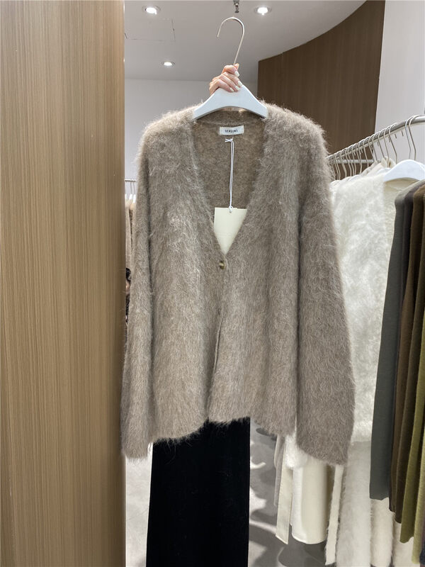 【SEASONS】Casual V-Neck Breasted Alpaca Loose Solid Color Wool Jacket (including 499% Alpaca) 8902# WPL