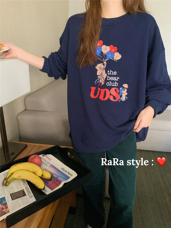 New in autumn! [RARA] Bear print loose retro sweater 87172# LSL