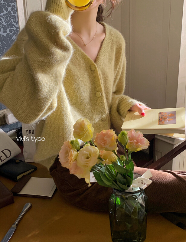 【VIVIS TYPE】Korean V-neck rabbit fur warm sweater 1-3012# HJY