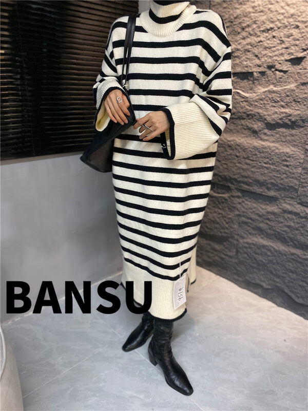 [Semi-plain] high-neck striped shift dress 8929# ZJY