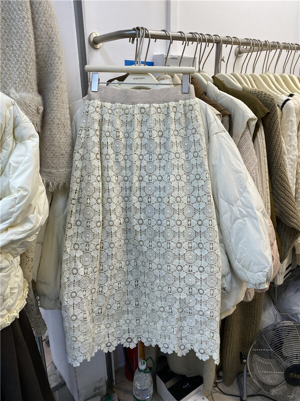 【WANWAN】Temperament lace crochet knitted skirt 66016-1# HBX