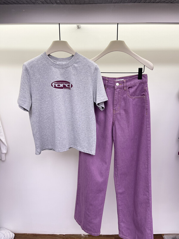 [TRUSTME] Korean version of the simple wild letter color short-sleeved T-shirt 40205
