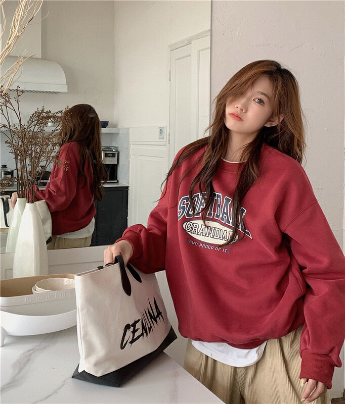 [Timely rain] Korean style ins lazy loose design letter round neck pullover sweater 54530# WPL