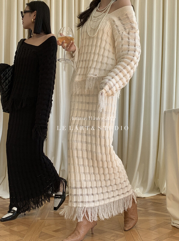 【LE LART】French style design pure lusty hollow tassel long skirt XZ369-1