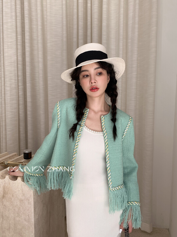 【CZ ZHANG】Minority Design Small Fragrance Color Ribbon Splicing Tassel Short Jacket 82167# JHY