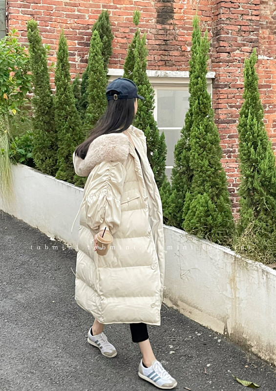 【TABMINI】Korean style loose and versatile long warm padded jacket (with detachable imitation mink fur collar) D11531-J# WPL