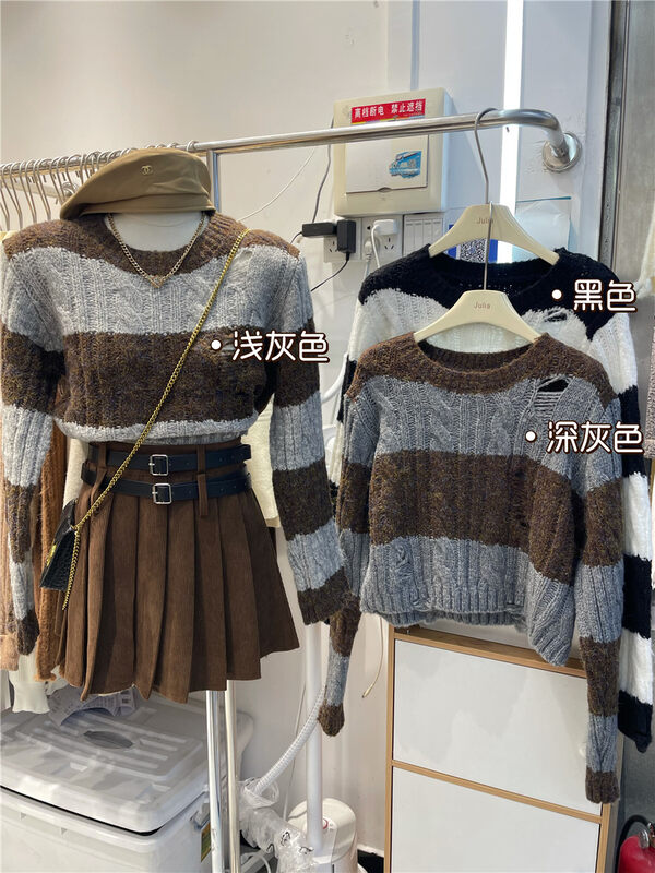 【JULIA】Casual round neck striped warm sweater YS2-5062# PCZ