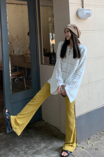 Net price real shot hollow knitted sweater autumn new long-sleeved design sense niche pullover loose and thin