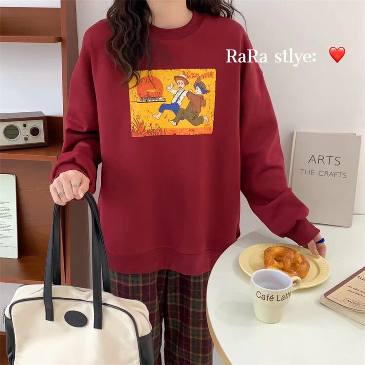 【RARA】Retro round neck pullover loose boy sweater ra79272# LSL