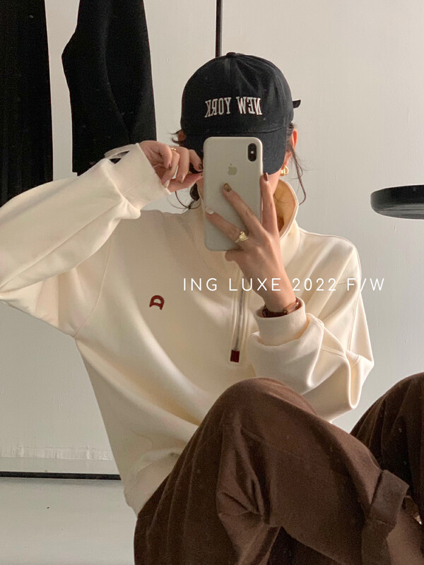 [ING] Korean letter logo half-zip lapel sweater 9399