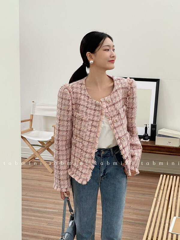 【TABMINI】Korean version long-sleeved plaid short jacket (including 20% ​​wool) Q11301-F# WPL