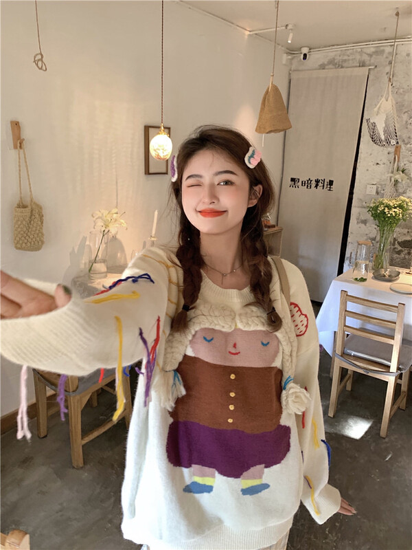 [Timely rain] Korean style ins retro sweet design girl warm sweater 06809# WPL