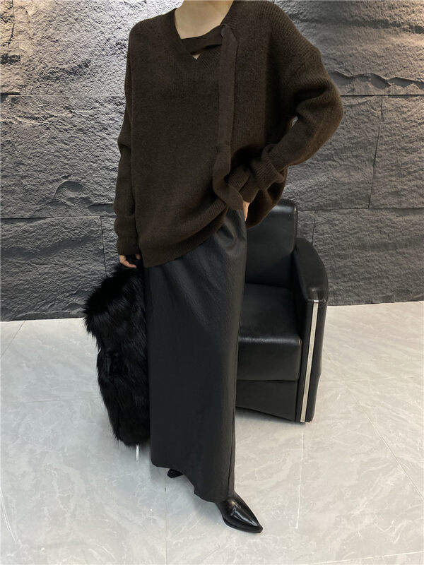 [Semi-plain] V-neck design lazy warm sweater 8951# ZJY