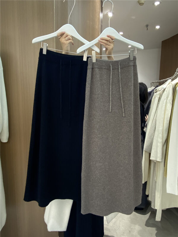【SEASONS】High waist drawstring comfortable all-match skirt (including 50% wool) 8908# WPL