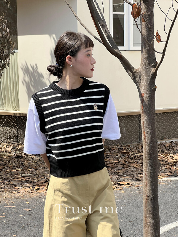 【TRUSTME】Striped Jacquard Wool Vest 40098