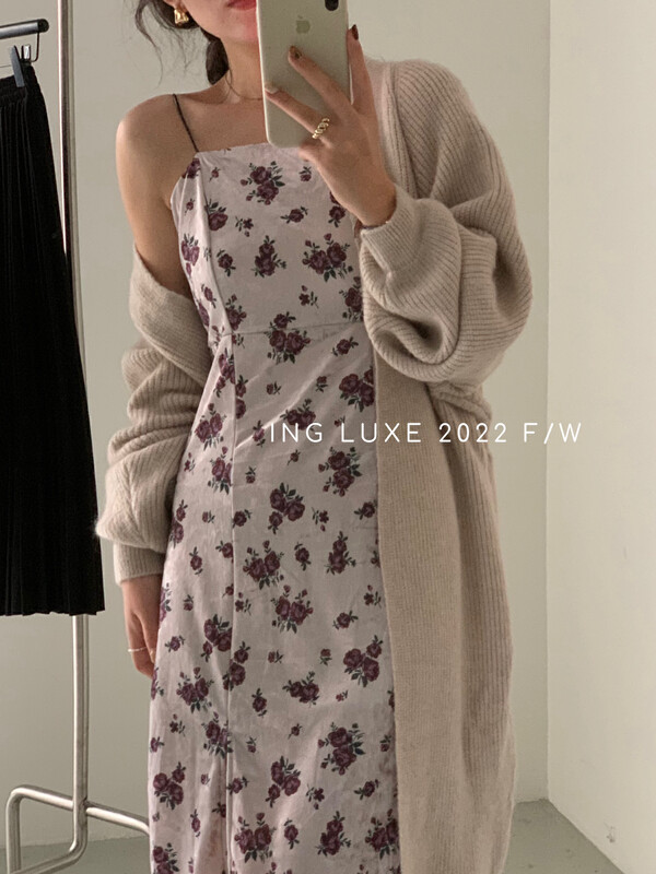 【ING】French velvet floral suspender dress ING-8259