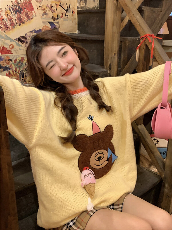 Autumn is new! [Timely rain] Korean style ins sweet design cute bear warm sweater 15420# WPL