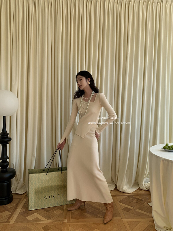 【LE LART】French pure desire style high waist knitted skirt skirt TH114-1