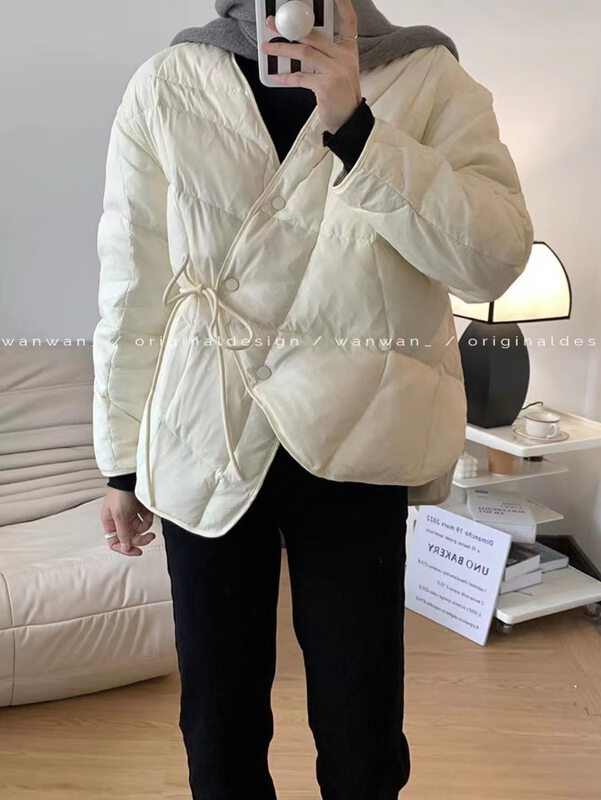 【WANWAN】Loose lace-up all-match warm down jacket (including 90% white duck down) 2589# HBX