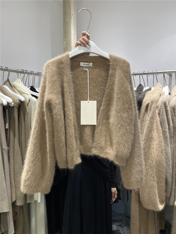 New in winter! [SEASONS] mink fur comfortable clean slim knitted cardigan 8898# WPL