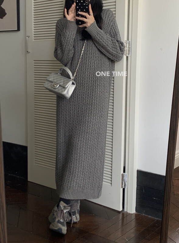 【ONE TIME】Twist weave turtleneck bottoming sweater dress OT7688# JHY