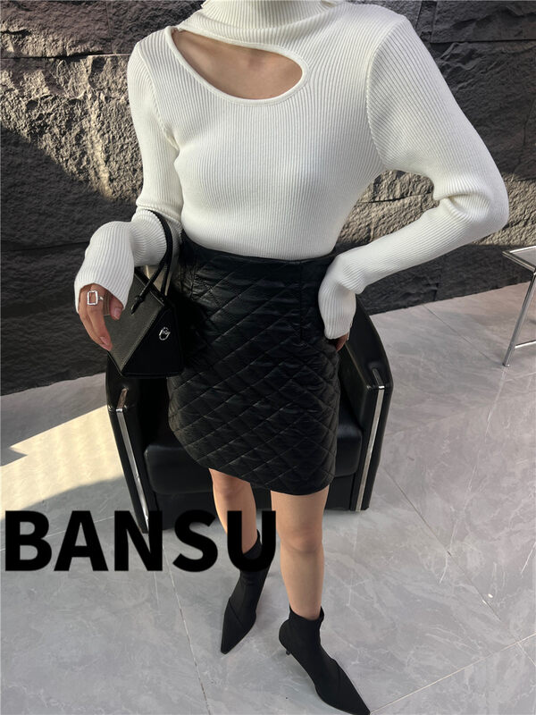 [Semi-plain] high-neck hollow all-match warm sweater L1112# ZJY