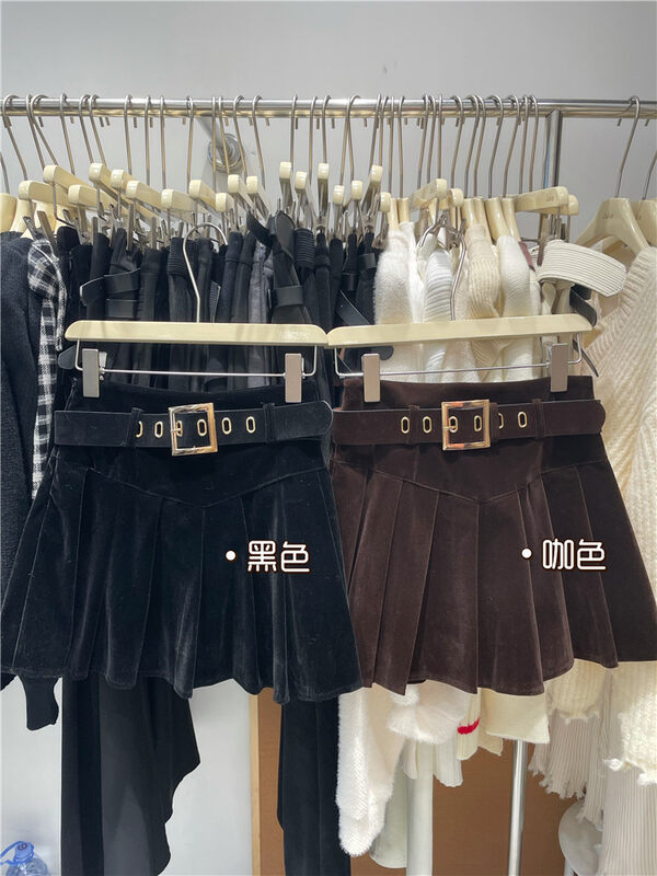 【JULIA】velvet slim pleated skirt (with belt) 9322# PCZ