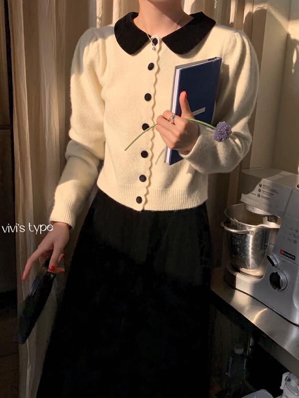 New for winter!  【VIVIS TYPE】French contrast color stitching velvet collar sweater warm sweater 7619# HJY