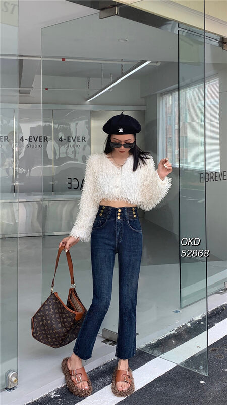 [OKD] Waist Design Stretch Straight Jeans 52868# GY