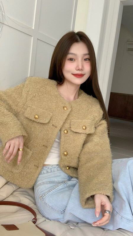 [Timely rain] Korean style ins sweet temperament shows thin long-sleeved cashmere small fragrance short jacket (30% cashmere) S229# WPL
