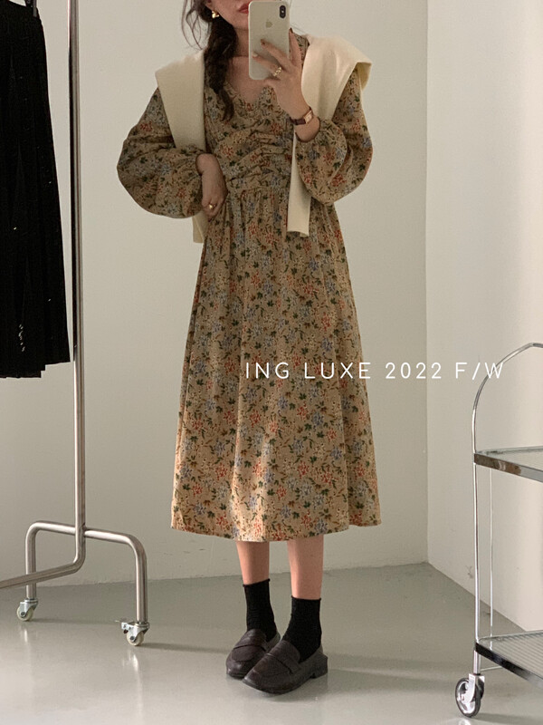 【ING】Retro floral elegant dress 8253