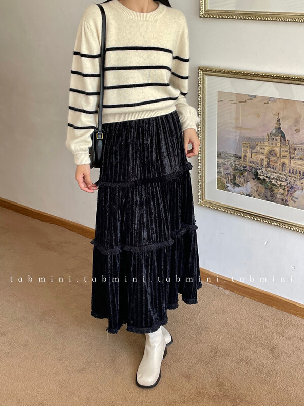 【TABMINI】Loose Textured High Waist Skirt 11370-G# WPL