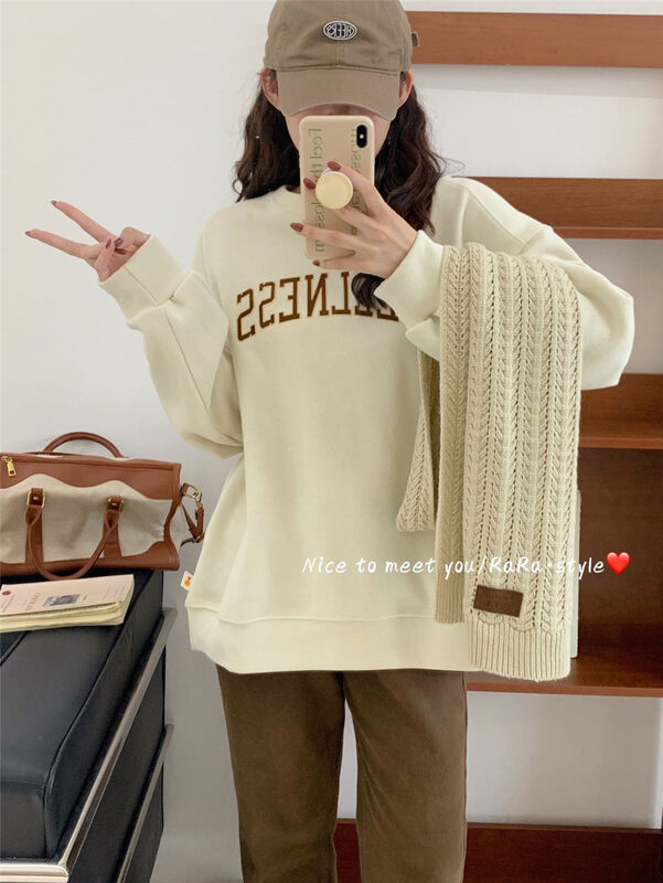 [HIIOIO] Letter Lazy Retro Casual Sweater 5655# LSL