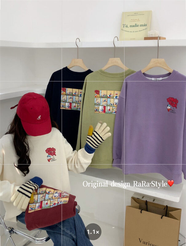 【RARA】Cartoon Print Lazy Style Retro Casual Sweater 5662# LSL