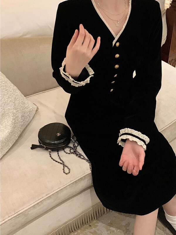 【KIKI STUDIO】Vintage little woman velvet dress 7062# HJY